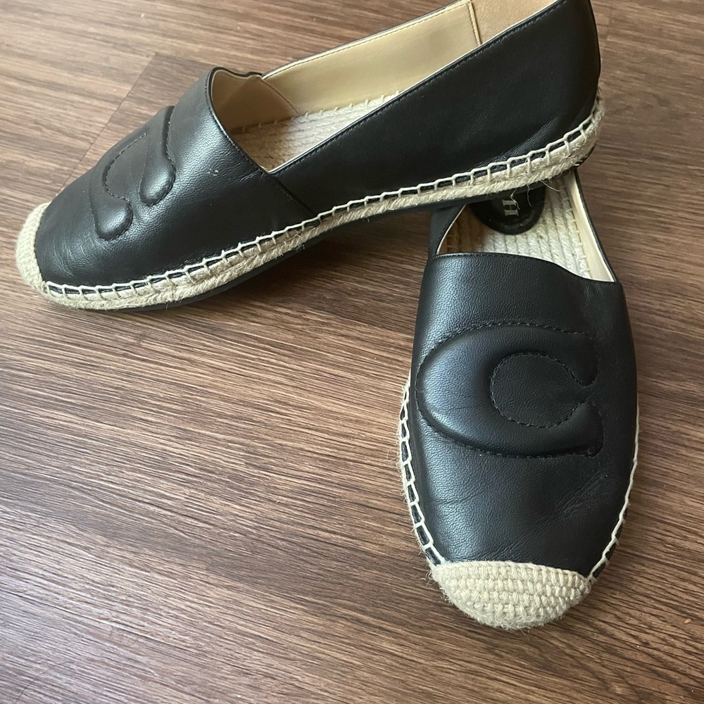 Coach Black Leather Espadrille Flats | Quilted C Logo | Size 7.5 | Excellent - Picture 4 of 10